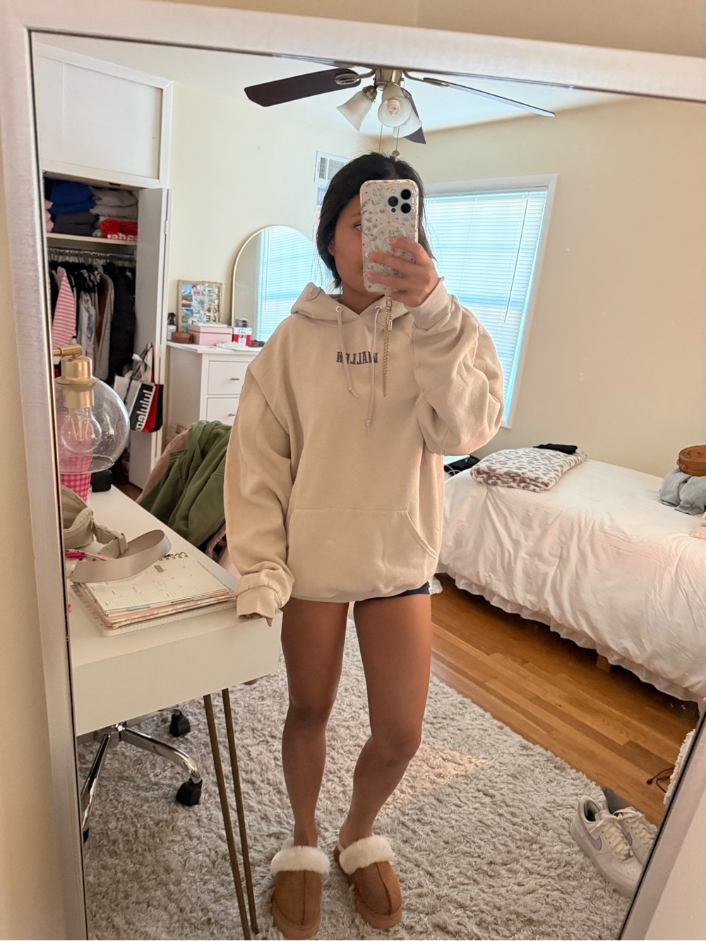 Beige Hooded Pullover Sweatshirt - Relaxed Women's Hoodie